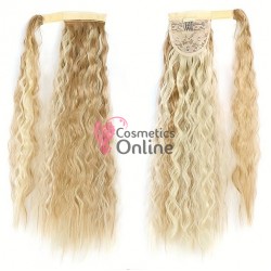 Extensie de par coada cu clema si arici Wave de 55cm cod Q1918H613 Blond Deschis cu Blond Auriu